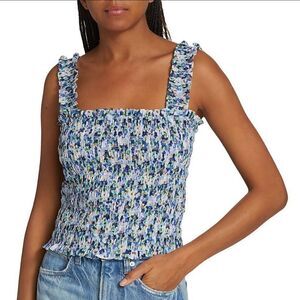 NWT Veronica Beard Averie Printed Smocked Tank Cobalt Multi Large